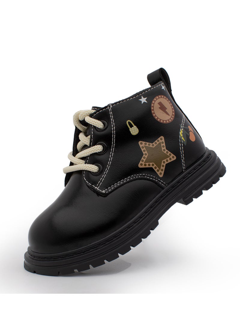 Lucky Kids Boys Girls Waterproof Synthetic Leather Ankle Boots With Lace-Up & Side Zipper For Toddler/Little Kids