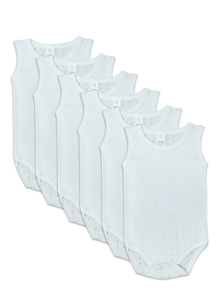 6- Pieces Bodysuit barbtoz Perforated Boys Underwear Cotton White