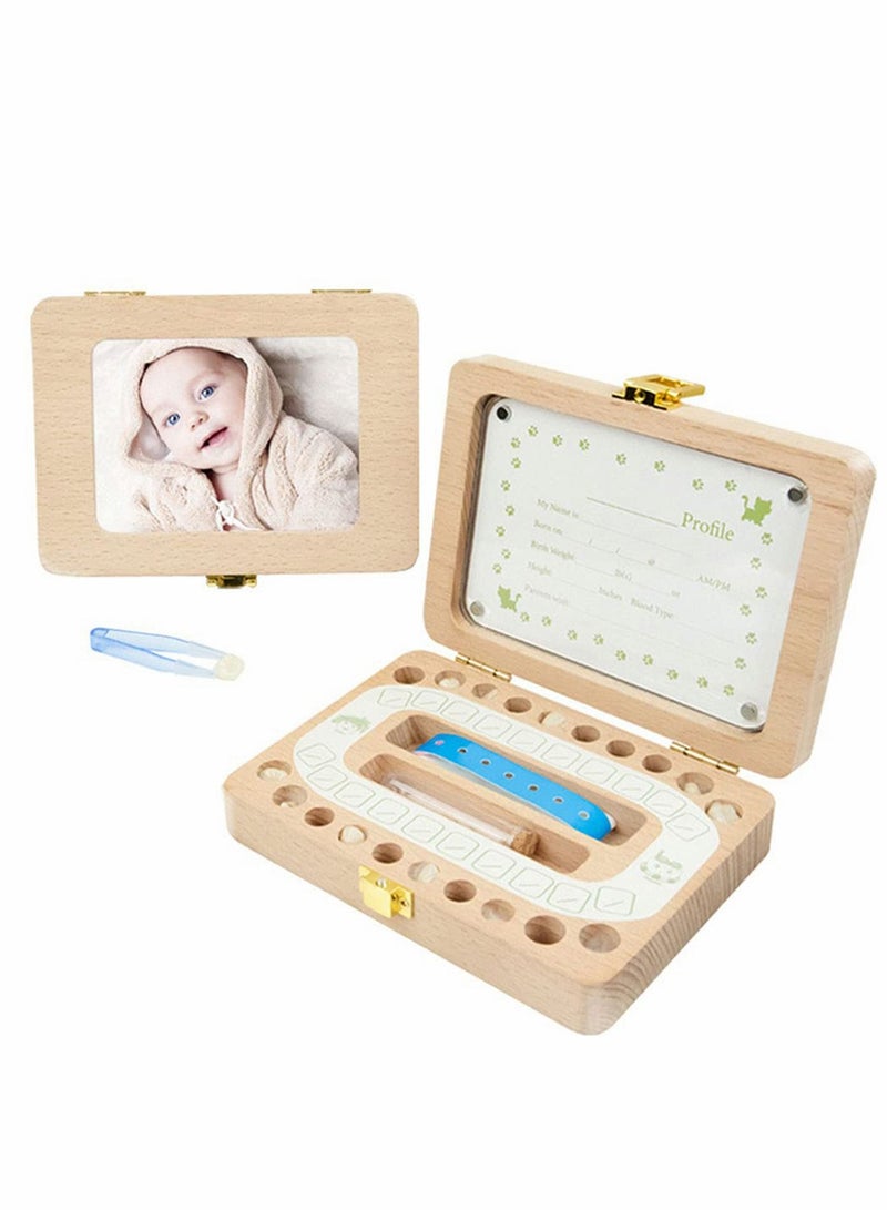 Tooth Box, Personality Wooden Kids Keepsake Organizer for Baby Teeth and Hair Photo, Shower & Birthday Gift, Storage Memory