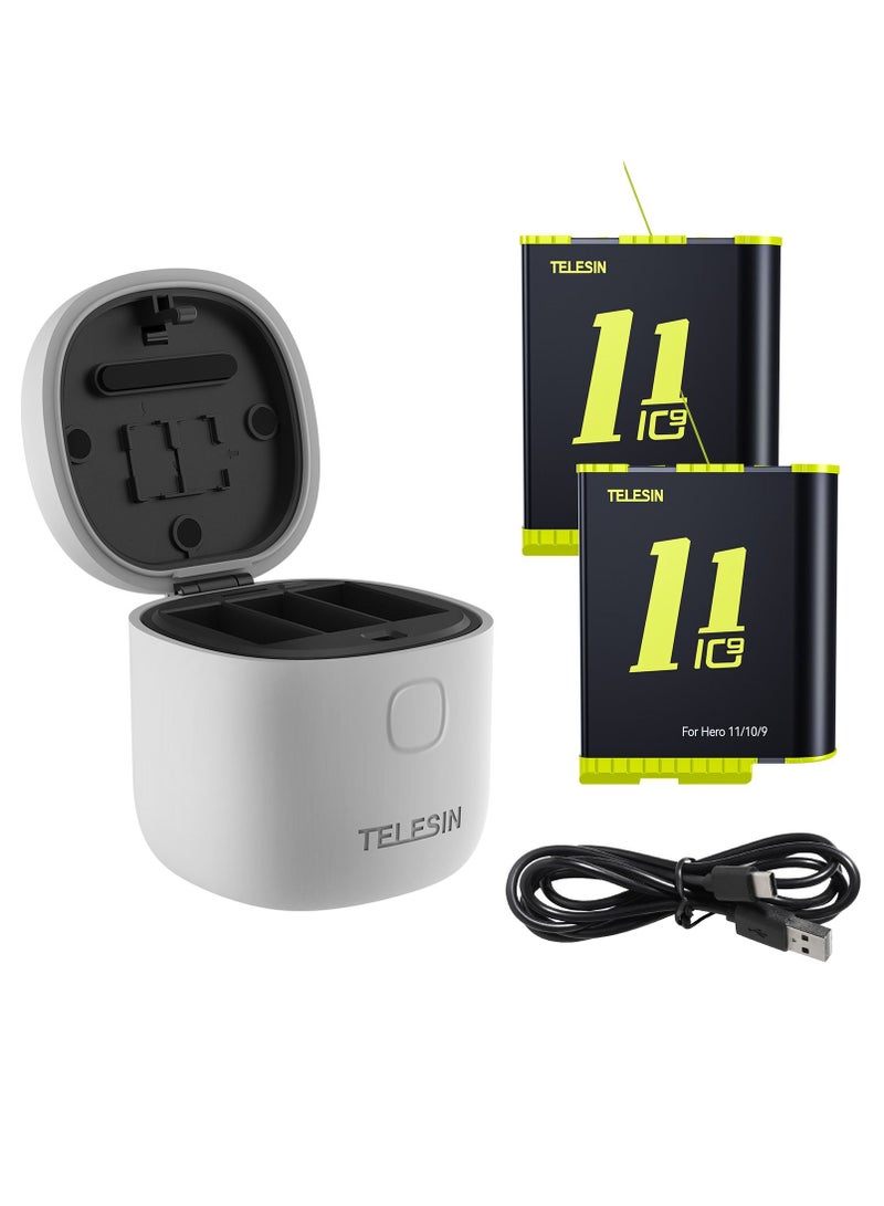 TELESIN 2-Pack Batteries and Allin Box Battery Charger Bundle for GoPro HERO11 HERO10 HERO9