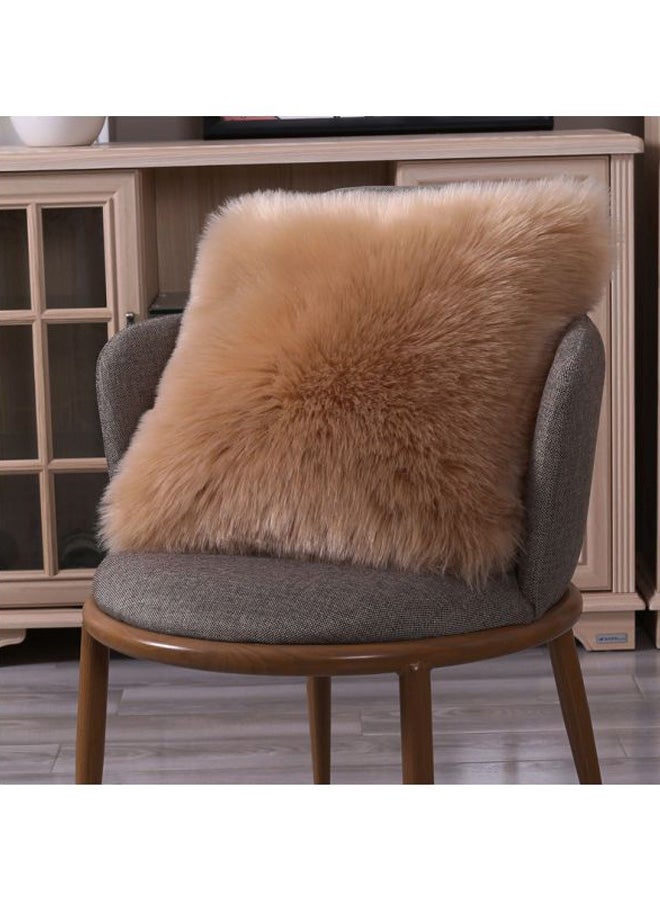 Plush Sofa Cushion Wool Brown 50 x 50cm