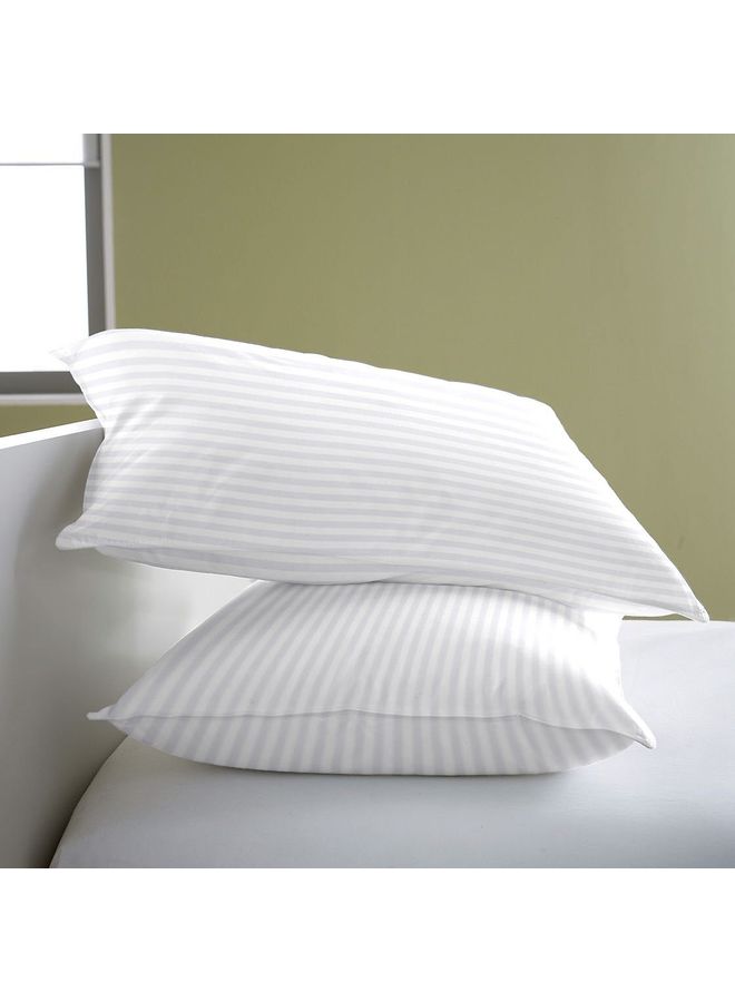 2-Piece Stripes Designed Bed Pillow Microfibre Microfiber White 50x75cm
