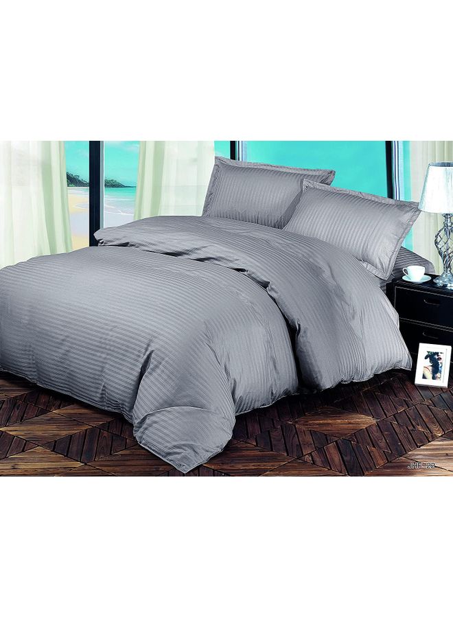 4-Piece Single Size Sateen Striped Zipper Closure Duvet Cover Set Cotton Blend Grey