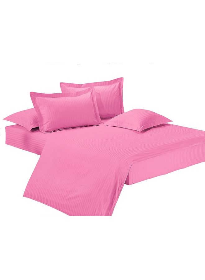 4-Piece Single Size Sateen Striped Zipper Closure Duvet Cover Set Cotton Blend Pink