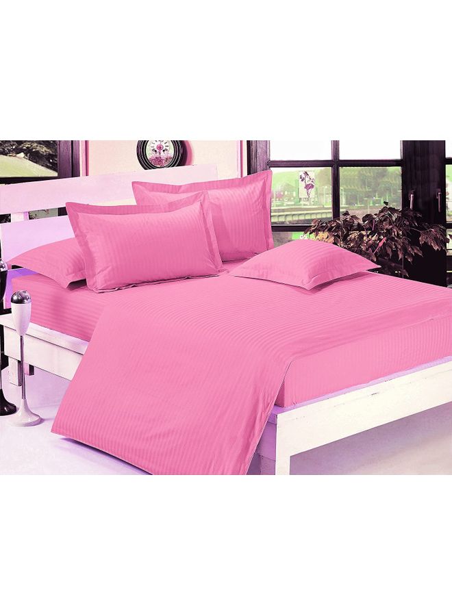 4-Piece Single Size Sateen Striped Zipper Closure Duvet Cover Set Cotton Blend Pink