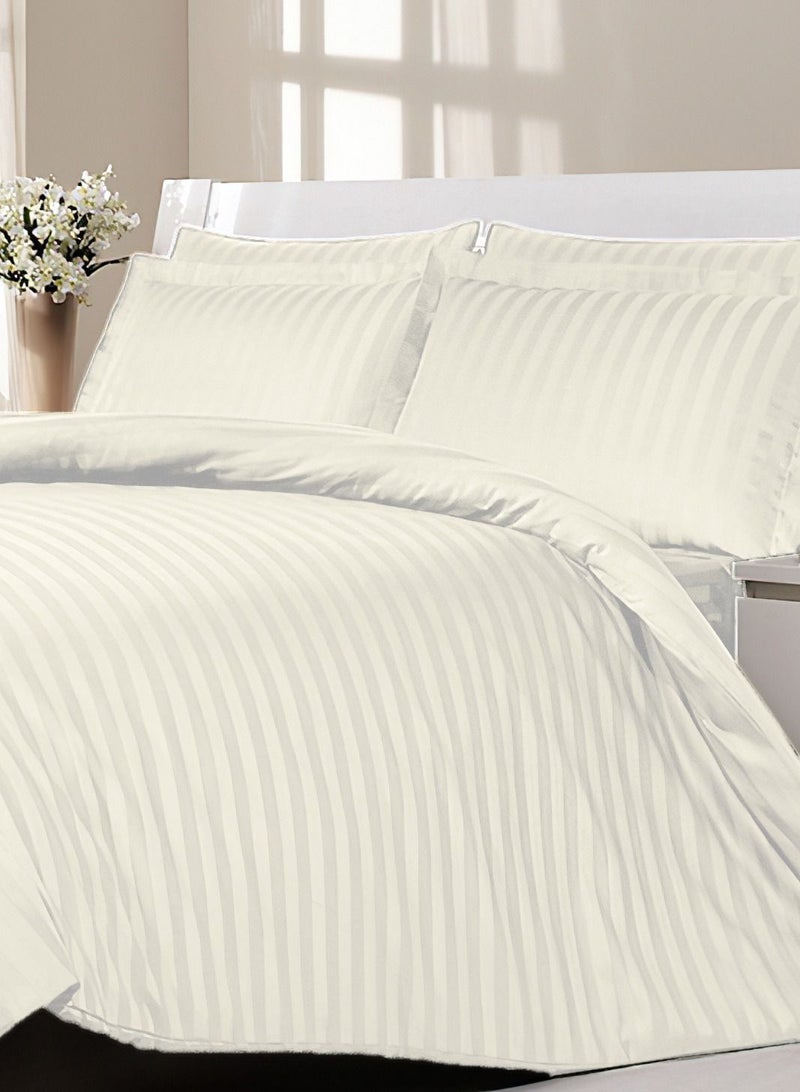 Off White Complete Duvet Cover Set For Single Bed With Fitted Sheet