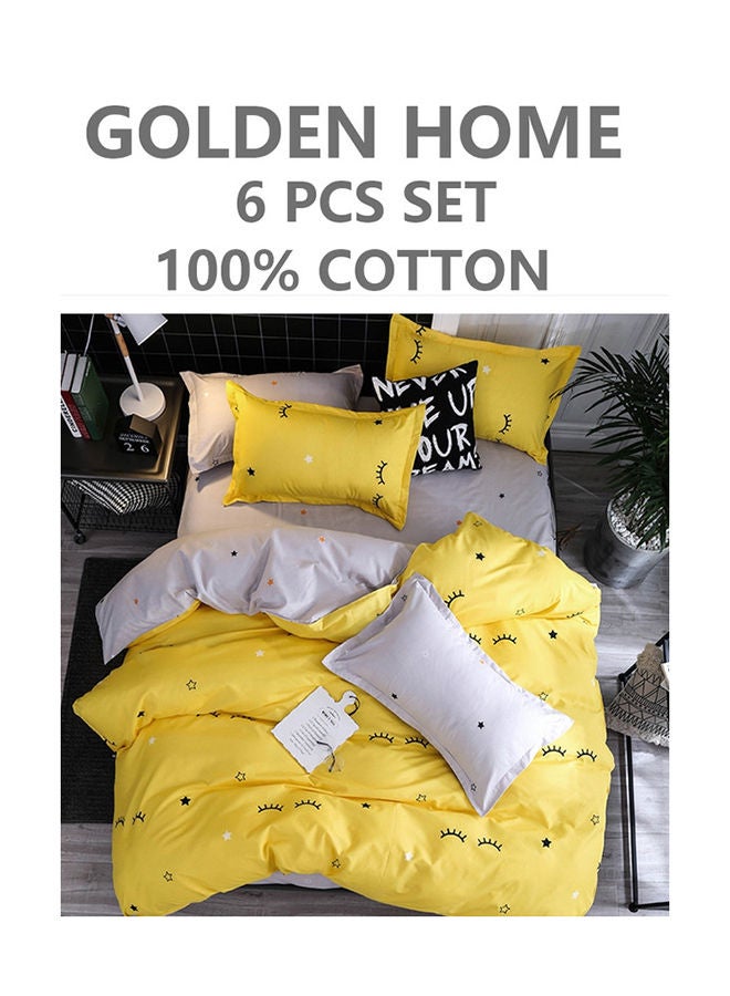 6-Piece Printed Combination King Size Duvet Cover Set Includes 1xFitted Bedsheet 200x200+30cm, 1xDuvet Cover 220x240 cm, 2xPillowcase 55x80cm, 2xCushion Case 45x70cm