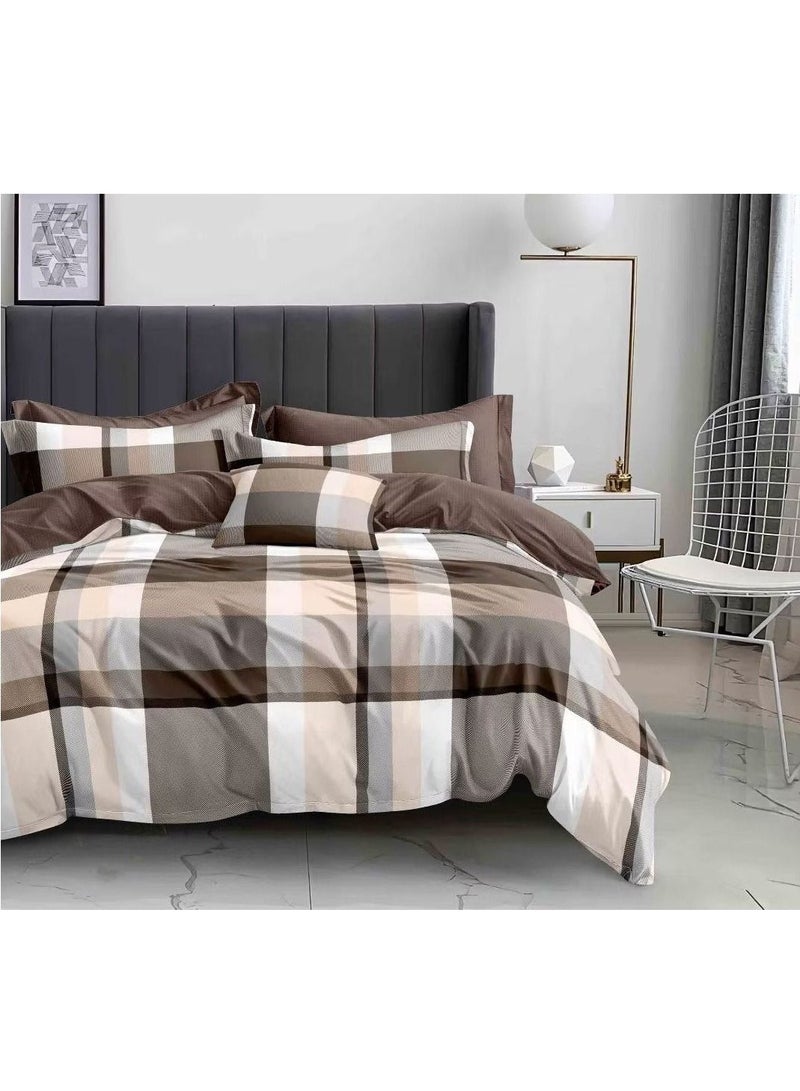6-Piece Printed Combination King Size Duvet Cover Set Includes 1xFitted Bedsheet 200x200+30cm, 1xDuvet Cover 220x240 cm, 2xPillowcase 55x80cm, 2xCushion Case 45x70cm