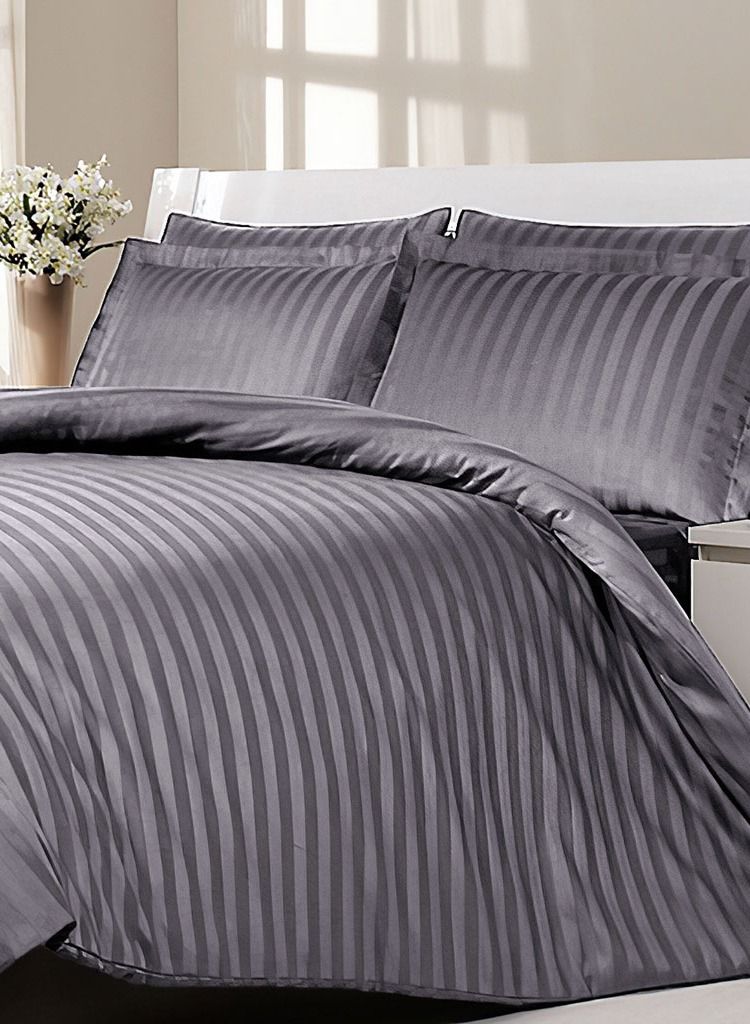 Grey Complete Duvet Cover Set For Single Bed With Fitted Sheet