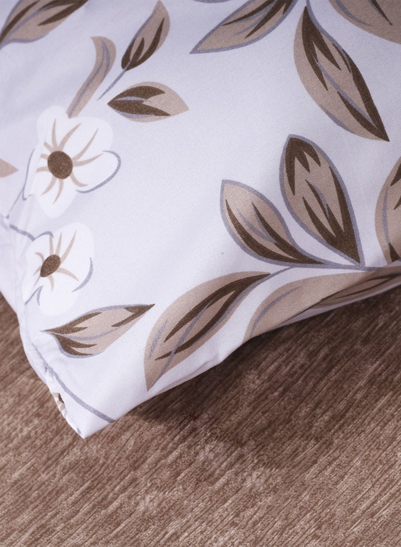 4-Piece Leaves Design Duvet Cover Set King Size Brown/White