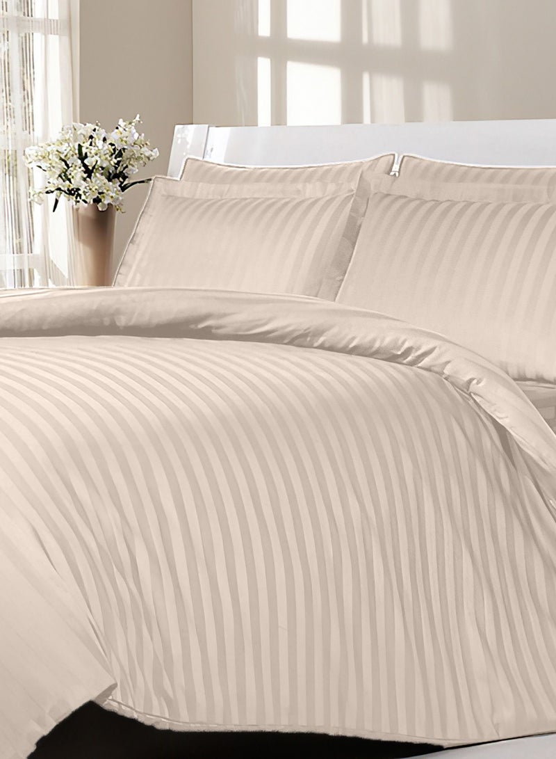 Beige Complete Duvet Cover Set For King Size Bed With Fitted Sheet