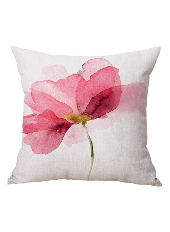 Flower Printed Cushion Linen Beige/Red/Green