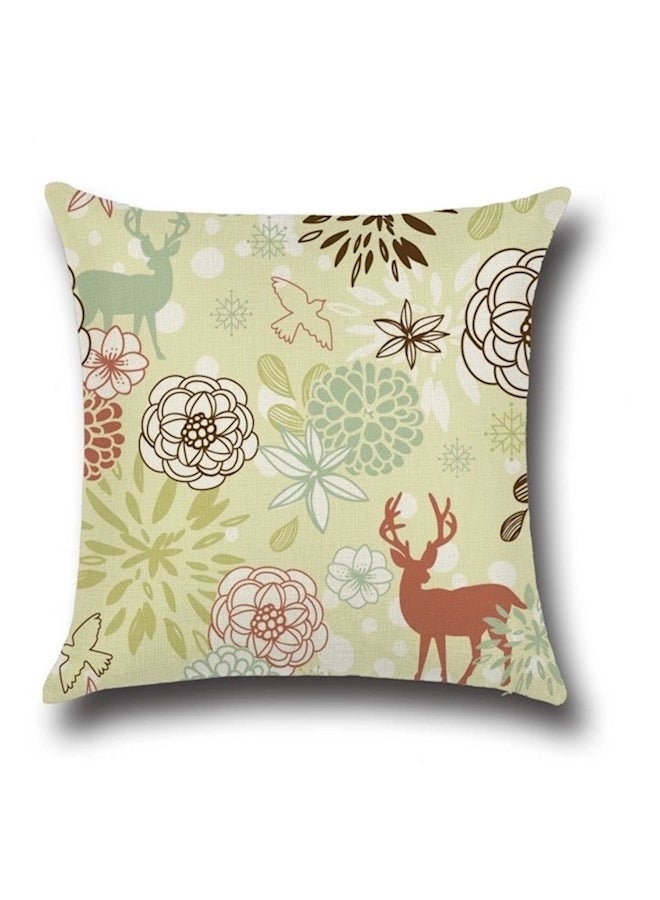 Floral Printed Cushion Cotton Green/Brown/White 45x45cm