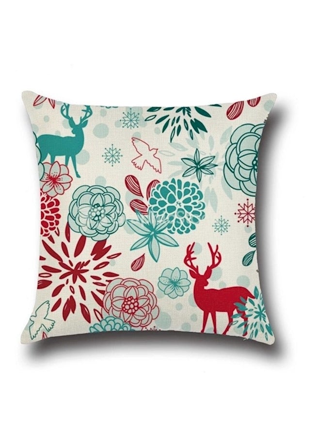 Floral Printed Cushion cotton White/Green/Red 45x45cm