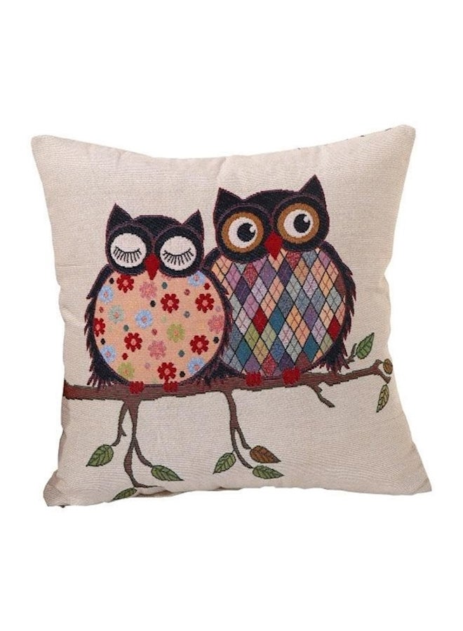 Owl Printed Cushion Cover linen Beige/Black/Green 45x45cm