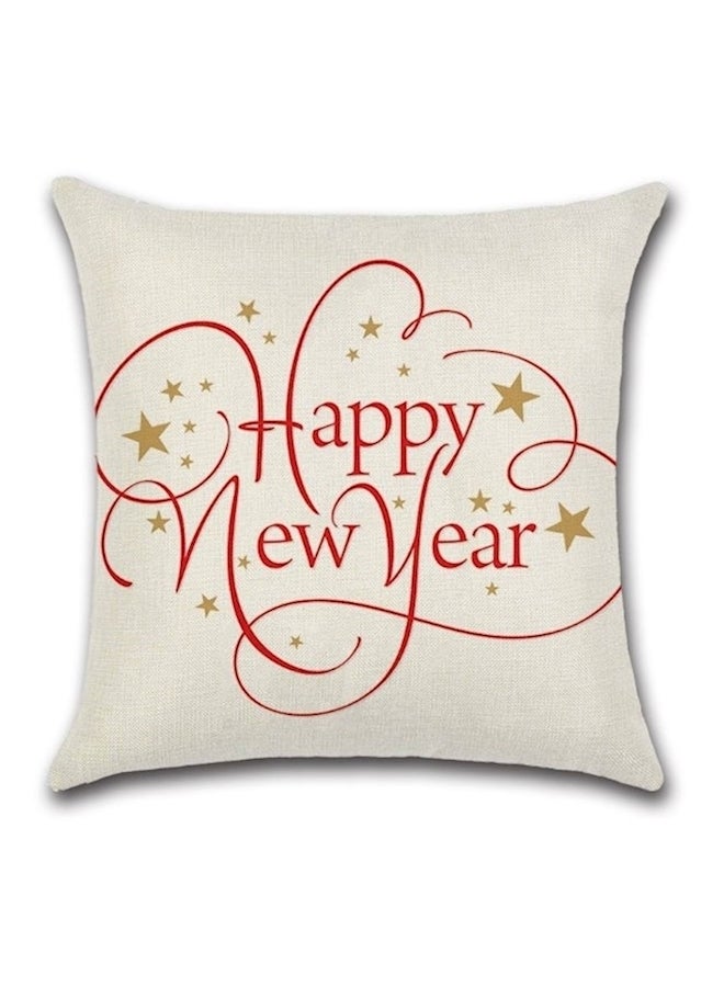 Happy New Year Printed Cushion cotton White/Red/Gold