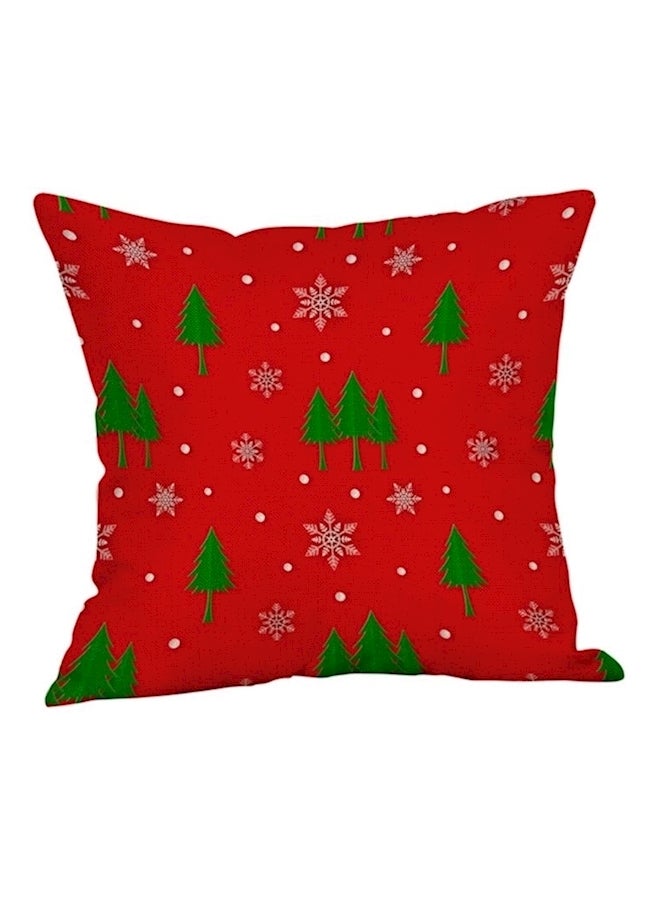 Merry Christmas Themed Printed Cushion Cover Cotton Red/Green