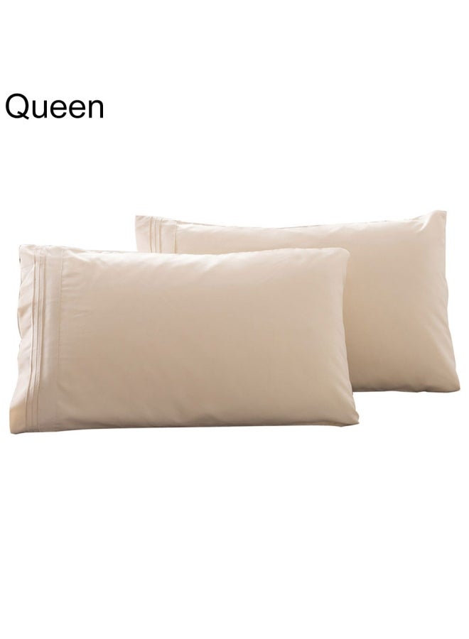2-Piece Stylish Solid Pillow Case Polyester Beige 14x11x2cm