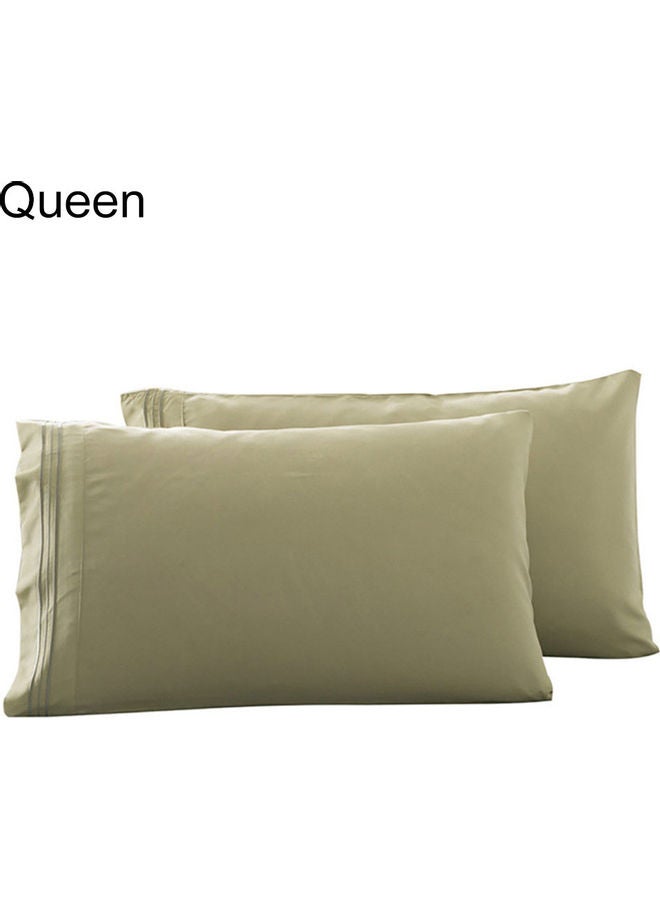 2-Piece Stylish Solid Colour Bed Pillow Case Polyester Grass Green Queen