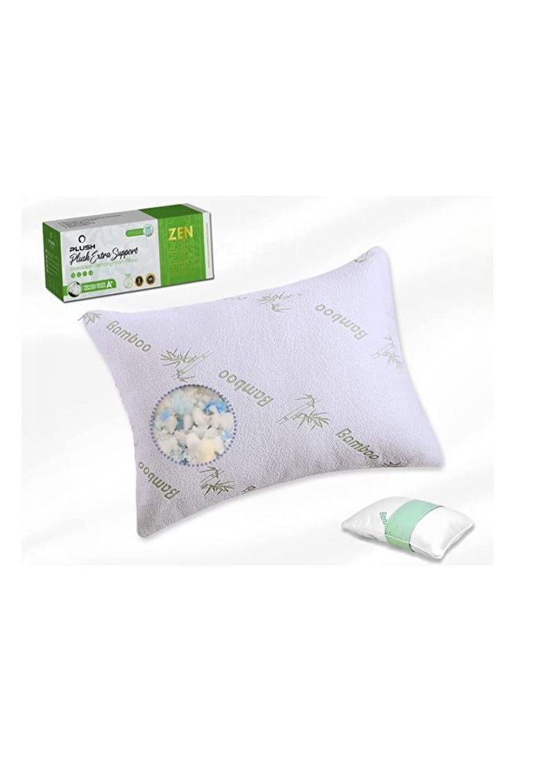 Plush Shredded Memory Foam Pillow for Sleeping Enjoy Relaxing Sleep Night after Night Includes an Hypoallergenic Bamboo Pillowcase.