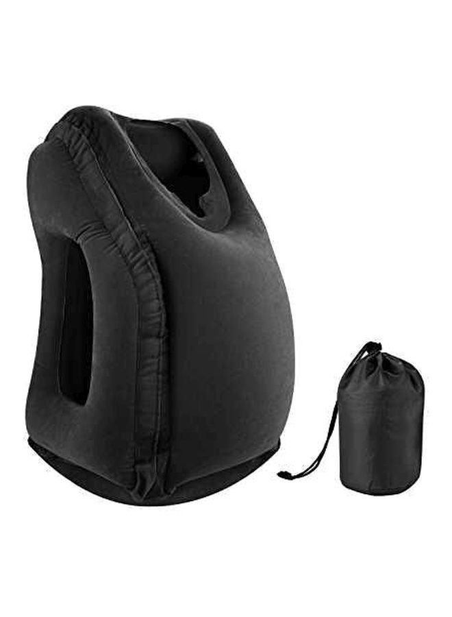 Portable Inflatable Travel Pillow Velvet Black 35x55cm