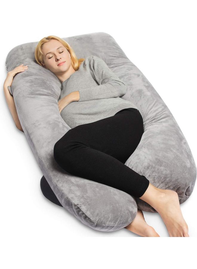 Comfort Pregnancy Maternity Body Support-Nursing U Shape Pillow Velvet Grey 130 x 70cm