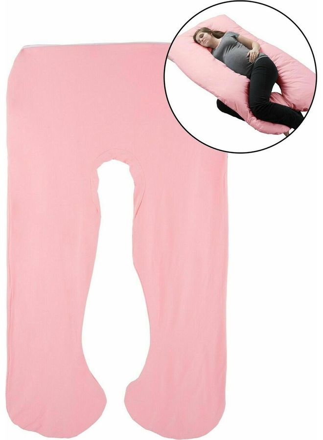 U-Shaped Soft Pillow Cover Velvet Pink 130 X 70cm
