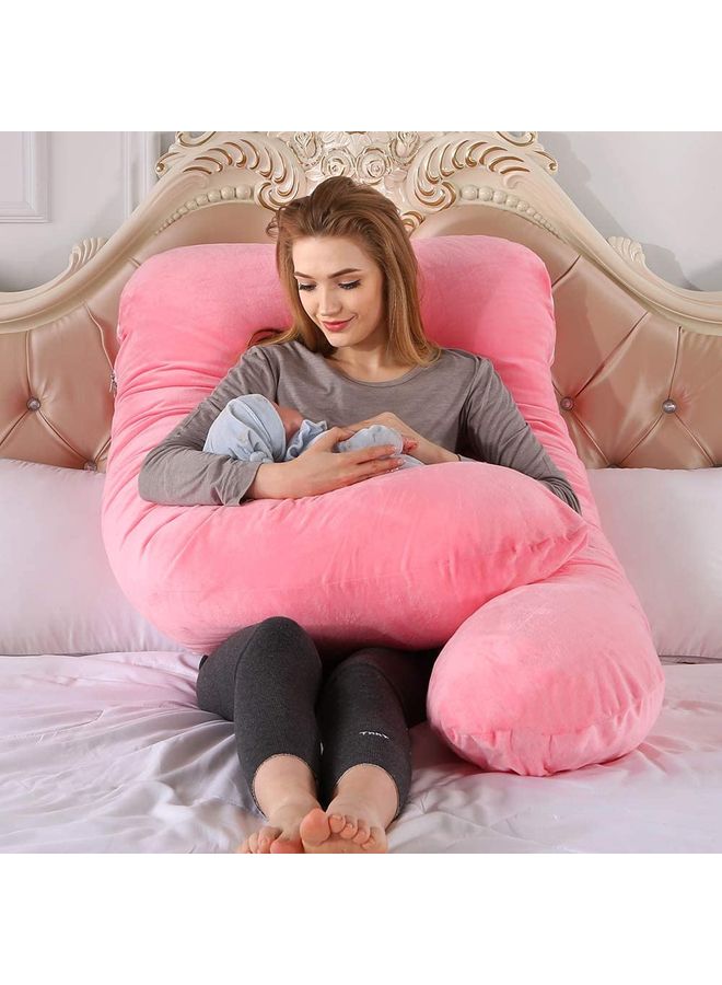 U Shaped Nursing And Maternity Pillow With Removable Velvet Cover Cotton Pink 55x27x7.8inch