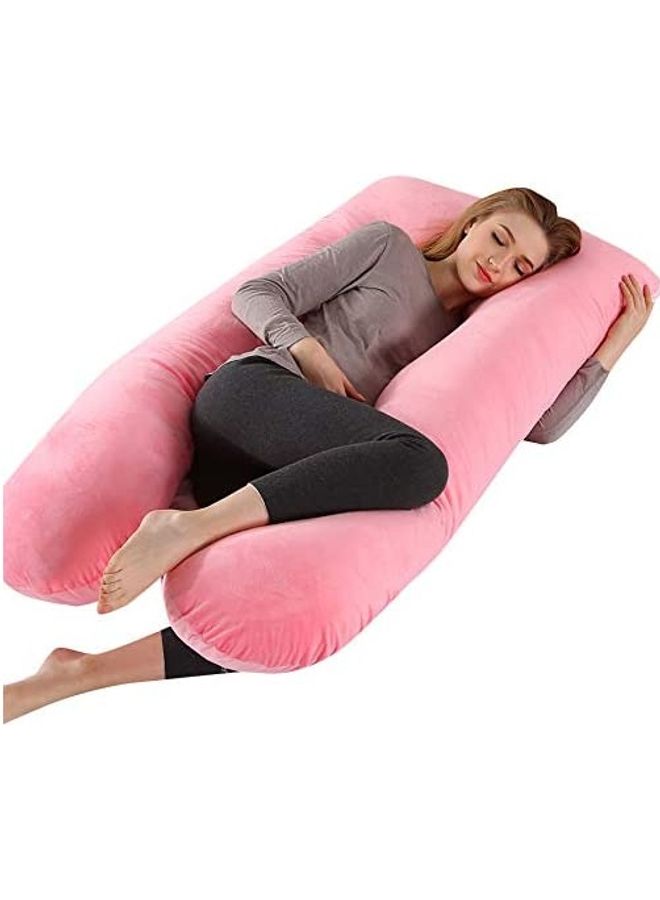U Shaped Nursing And Maternity Pillow With Removable Velvet Cover Cotton Pink 55x27x7.8inch