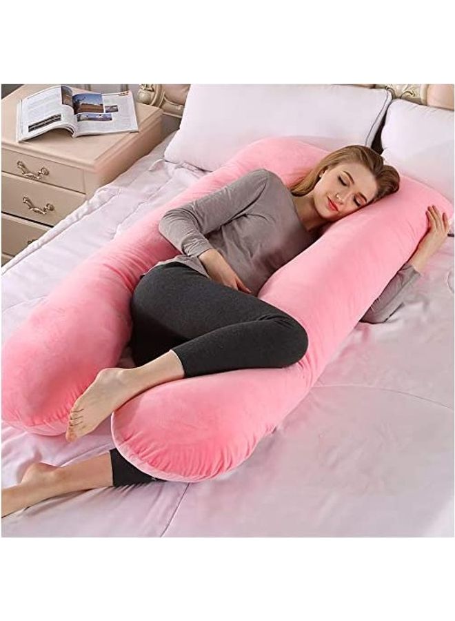 U Shaped Nursing And Maternity Pillow With Removable Velvet Cover Cotton Pink 55x27x7.8inch