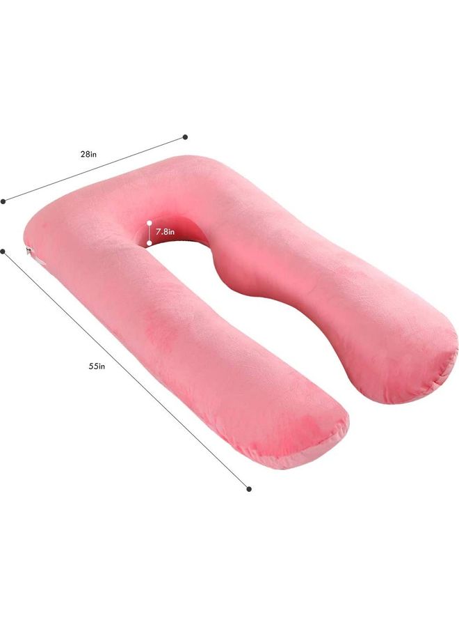U Shaped Nursing And Maternity Pillow With Removable Velvet Cover Cotton Pink 55x27x7.8inch