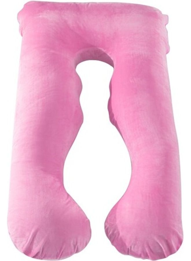 U Shaped Maternity Pillow With Removable Velvet Cover Cotton Pink 55x28x6inch