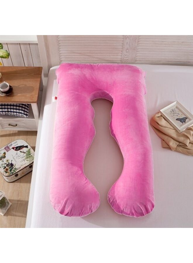 U Shaped Maternity Pillow With Removable Velvet Cover Cotton Pink 55x28x6inch