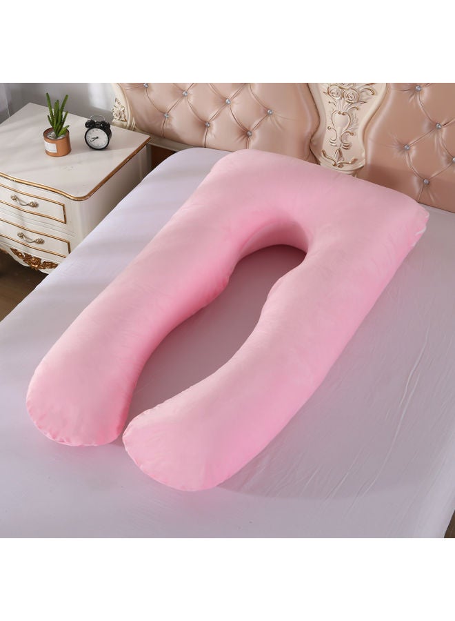 U Shaped Maternity Pillow With Removable Soft Velvet Cover Cotton Pink 55x27x6inch