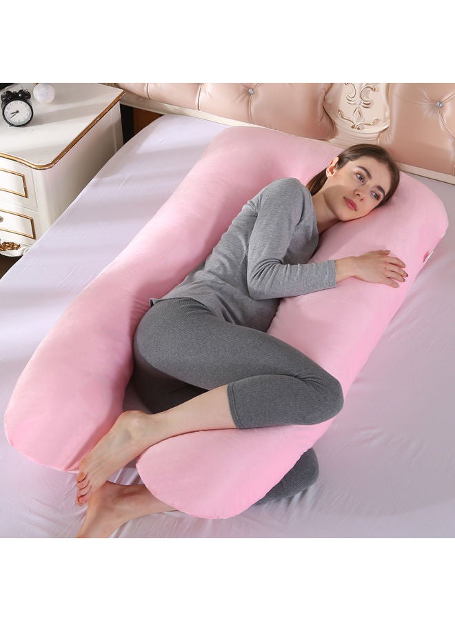 U Shaped Maternity Pillow With Removable Soft Velvet Cover Cotton Pink 55x27x6inch