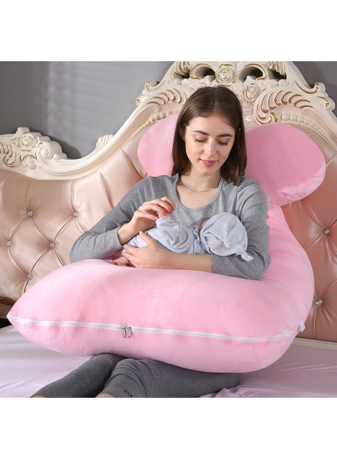 U Shaped Maternity Pillow With Removable Soft Velvet Cover Cotton Pink 55x27x6inch