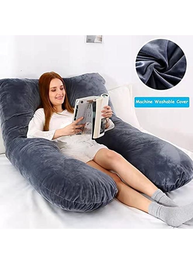 U Shaped Maternity Pillow With Removable Velvet Cover Cotton Grey 55x28inch