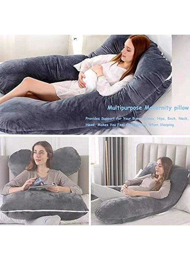 U Shaped Maternity Pillow With Removable Velvet Cover Cotton Grey 55x28inch