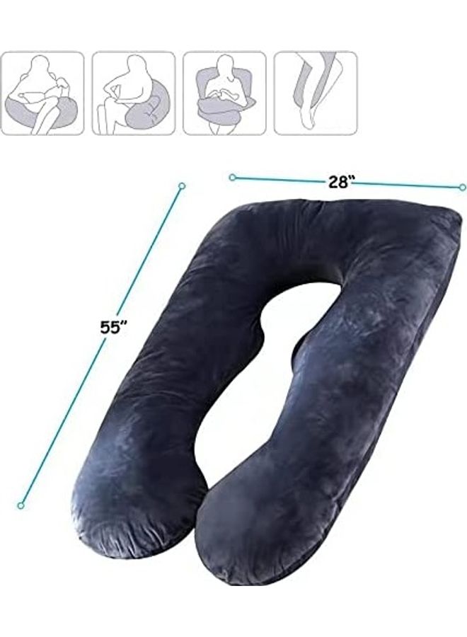 U Shaped Maternity Pillow With Removable Velvet Cover Cotton Grey 55x28inch