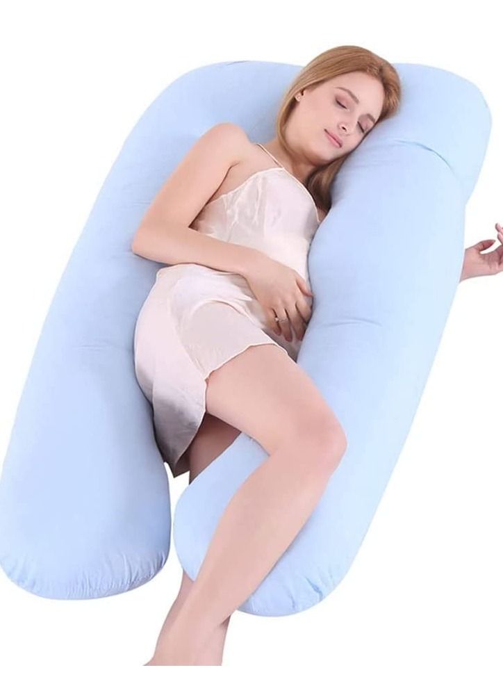U-Shaped Multifunctional, Breastfeeding Pillow Pregnant Women’s Side Sleeping Blue Cotton 80 x 120cm