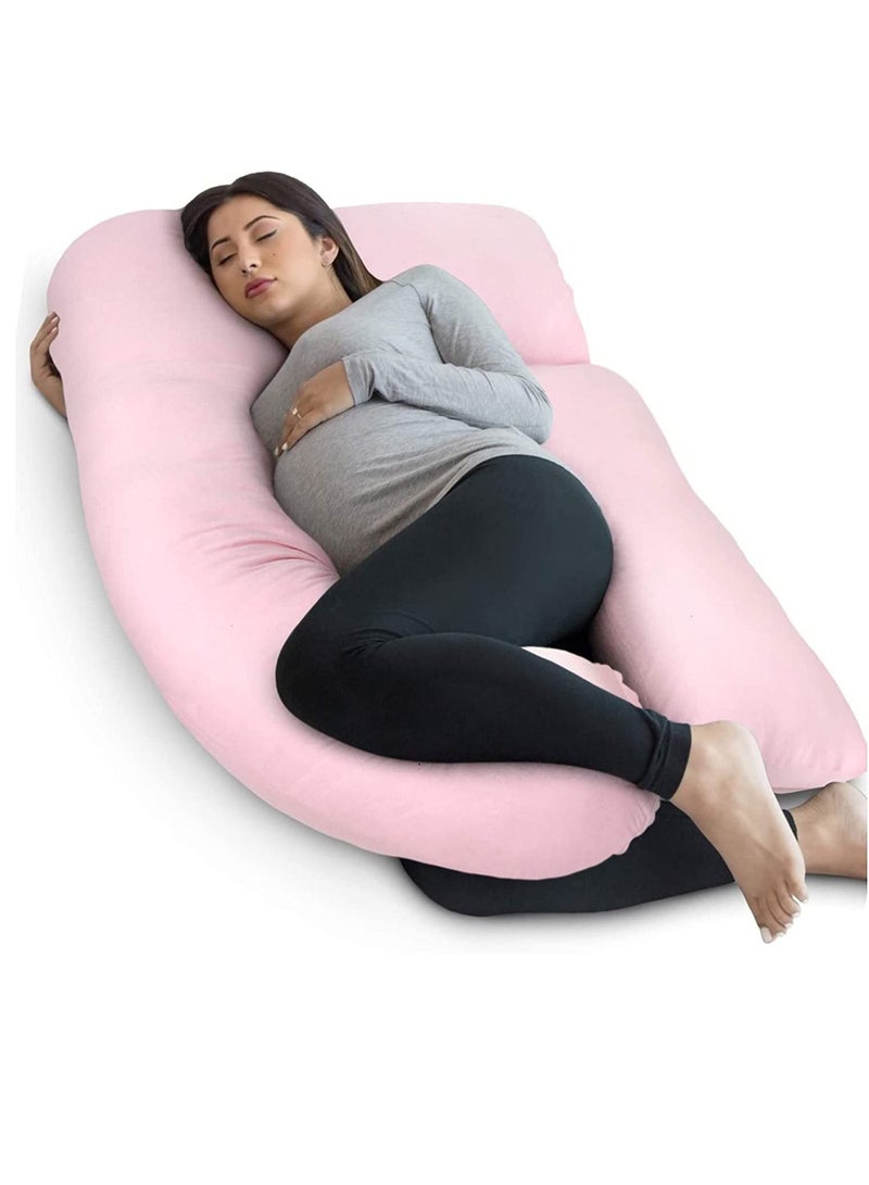 Pregnancy Pillow, U-Shape For Side Sleeping Full Body Pillow & Maternity Nursing Feeding Support with Detachable Extension (Pink)