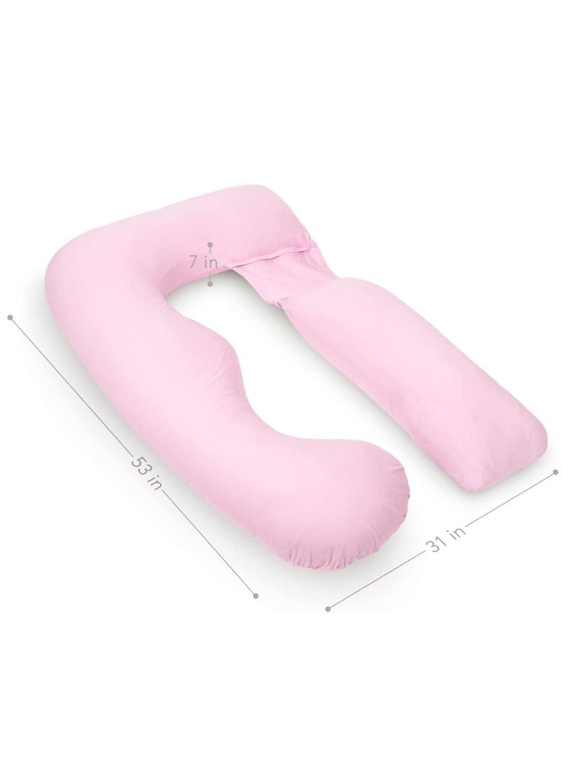 Pregnancy Pillow, U-Shape For Side Sleeping Full Body Pillow & Maternity Nursing Feeding Support with Detachable Extension (Pink)