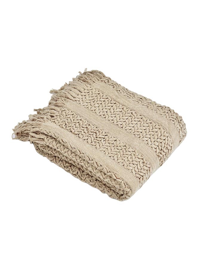 Tassels Design Comfy Knitted Blanket Cotton Beige 130x170cm