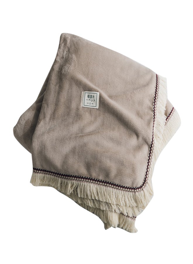 Tassel Hem Casual Blanket Cotton Beige 200x230cm