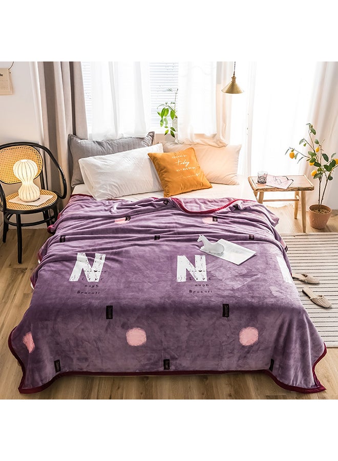 Soft Letter Printed Bed Blanket cotton Purple 180x200cm