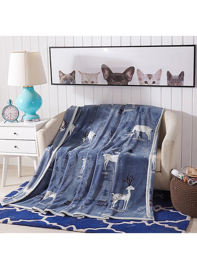 Cartoon Animal Printed Bed Blanket cotton Blue 2.3meter