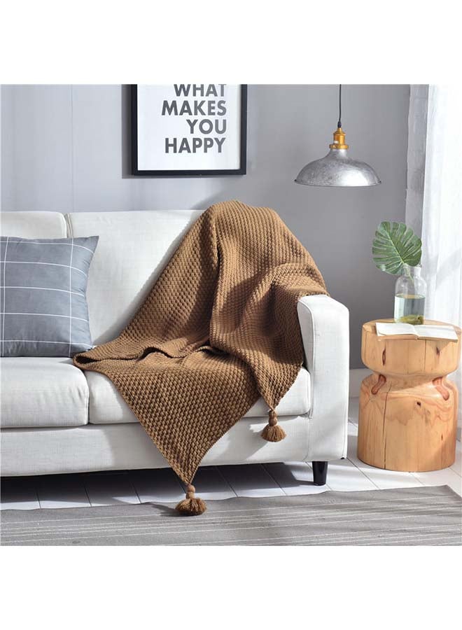 Knitted Comfy Throw Blanket cotton Coffee 130x170cm