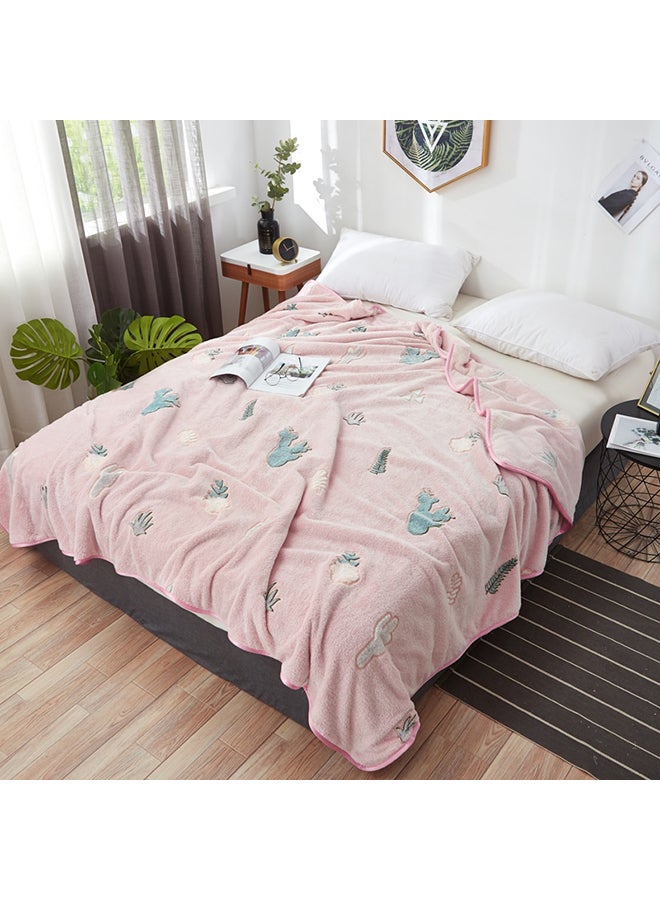Soft Plant Pattern Bed Blanket cotton Pink 120x200cm