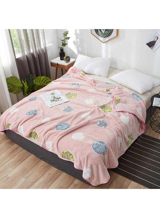 Soft Cartoon Fish Pattern Bed Blanket cotton Pink 150x200cm