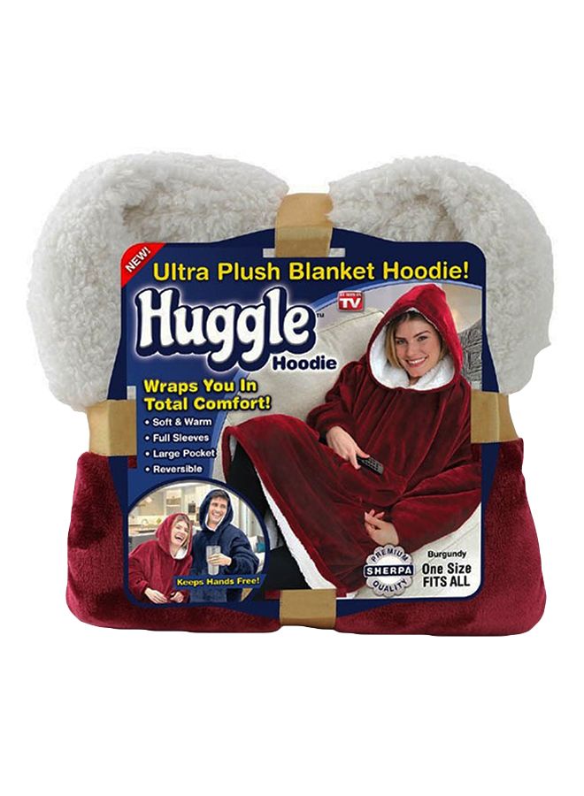 Huggle Hoodie Ultra Plush Blanket Polyester Red/White Free Size centimeter